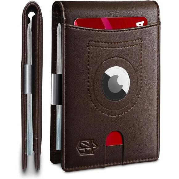 Men's Wallets Airtag Holder Slim Rfid Leather with Gift Box - Picture 2 of 8